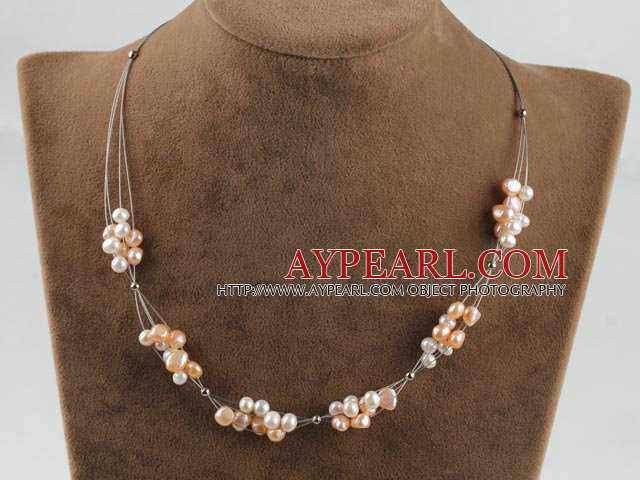 ブライダルジュエリー17.7インチピンクと白の真珠のネックレス