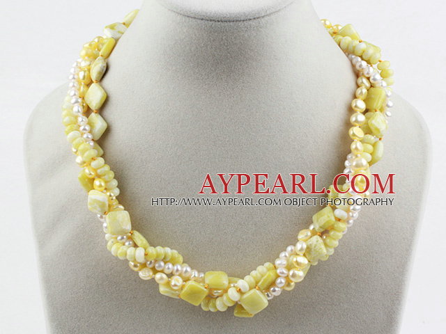 Multi Strand Freshwater White Pearl Necklace et Pierre Citron avec fermoir clair de lune