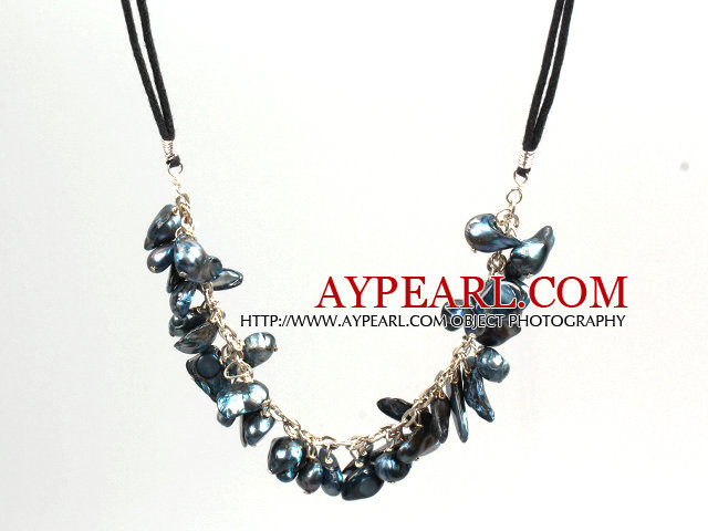 New Arrival Blue Gray Color Teeth Shape Pearl Necklace with Lobster Clasp