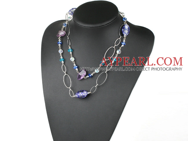 39,4 inches mode lång stil ametist färgad glasyr halsband