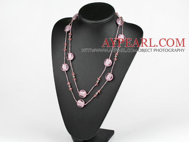 47.2 inches long style pink crystal and colored glaze necklace