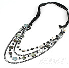 31.5 inches black crystal and lip shell necklace with ribbon