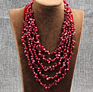 Elegant Five Layer Natural Red Rebirth Pearl Crystal Party Necklace