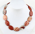 Fashion 20*30Mm Red Oval Marble Gemstone Chunky Beads Necklace With Toggle Clasp