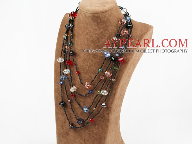 multi collier en cristal coloré avec brin de chaîne extensible