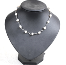 Popular Style Potato Shape Natural White Freshwater Pearl Necklace With Alloyed Crooked Bar