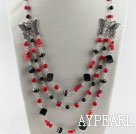 red coral black agate butterfly charm necklace with extendable chain