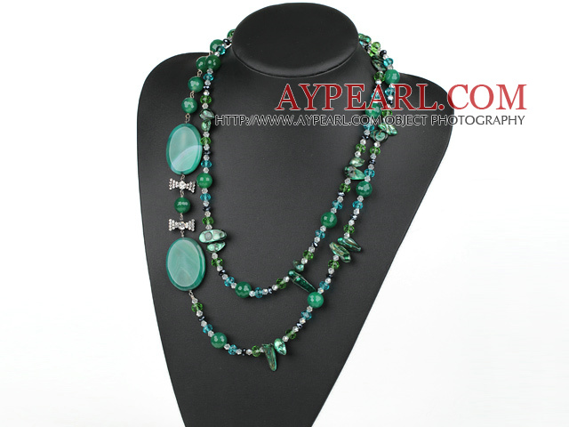 47.2 inches green color crystal pearl and agate necklace