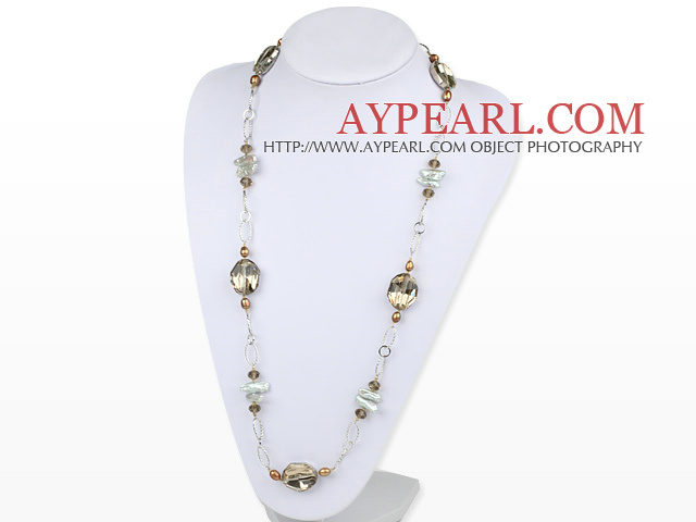 brun blanc perle dents de perles de cristal collier