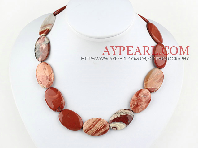 Fashion 20*30Mm Red Oval Marble Gemstone Chunky Beads Necklace With Toggle Clasp