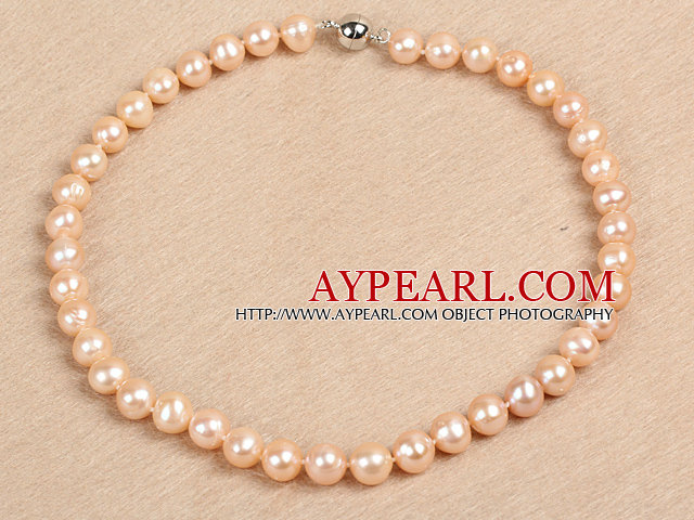 Bästa Mor gåva Graciös 10-11mm Naturliga Smooth Pink Pearl part Halsband