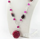 rose color agate necklace with carved flower pendant with extendable chain