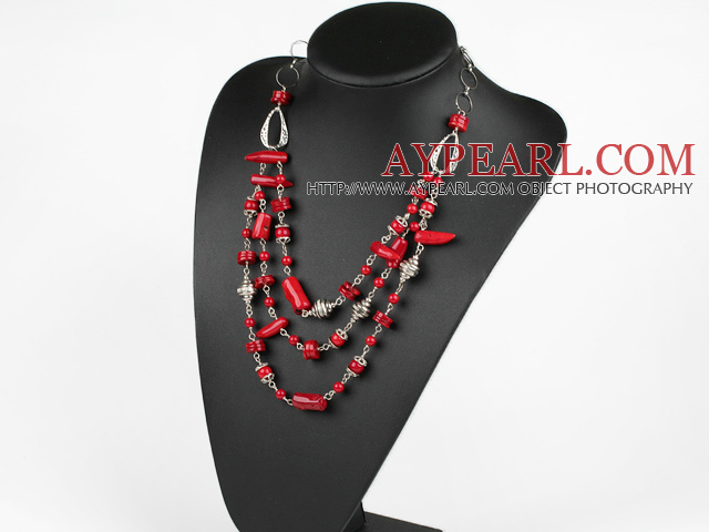 23,6 pouces corail rouge tibet argent perles collier avec une chaîne extensible