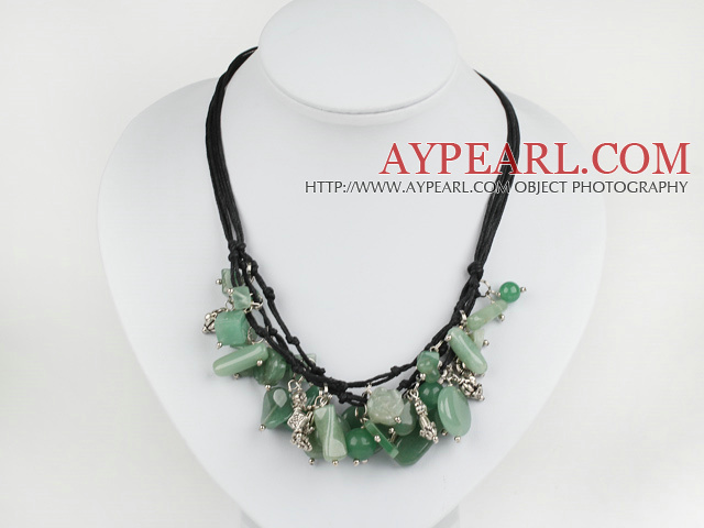 lovely aventurine heart and flower beads necklace  with extendable chain