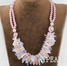 marvelous rose quartze and opal necklace with moonlight clasp