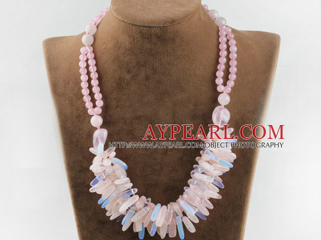 marvelous rose quartze and opal necklace with moonlight clasp