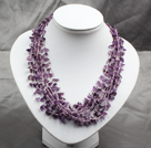 Popular Fashion Multi Layer Amethyst Chips Chunky Necklace With Shell Flower Clasp