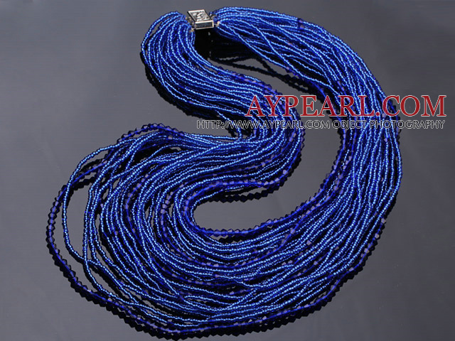 beautiful multi strand 2-4mm dark blue manmade crystal necklace