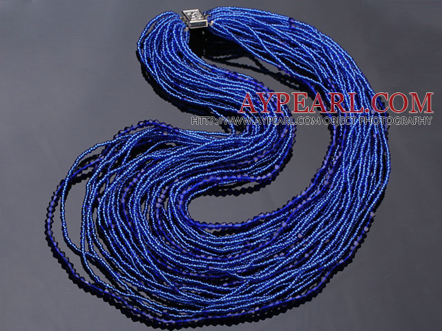 vackra multi strand 2-4mm mörkblå konstgjord kristall halsband