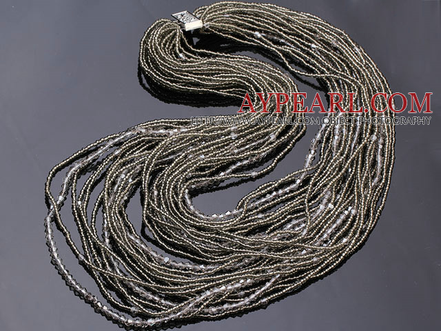 ホットスタイルの流行のマルチストランド2〜4ミリメートル灰色の人工水晶のネックレス