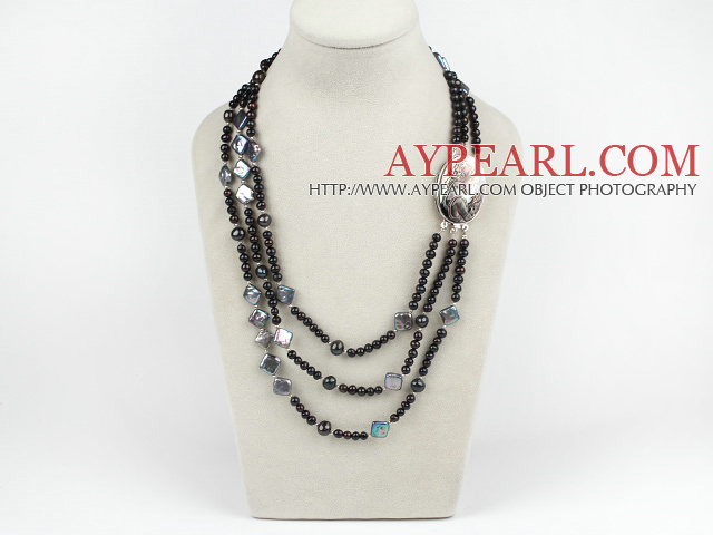 Lieblings-Multi-Strang schwarze Perle Button Perlenkette mit Schönheit Spange