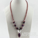 18.1 inches purple color crystal and agate pendant necklace 