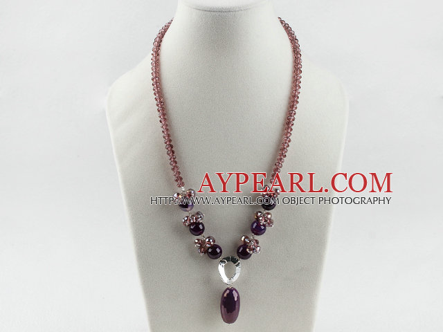 18.1 inches purple color crystal and agate pendant necklace 