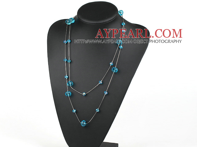 favorit 23,6 inches lång stil blå kristall halsband