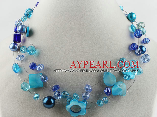 hot new style 17.7 inches blue crystal and shell necklace