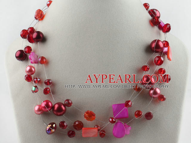 hot new style 17.7 inches redcrystal and shell necklace