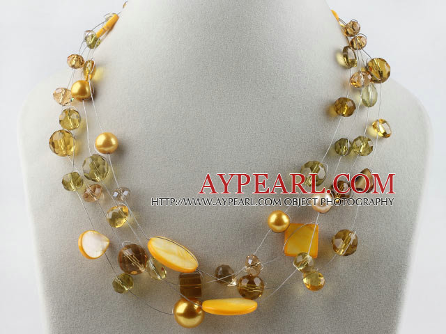 hot new style 17.7 inches yellow crystal and shell necklace