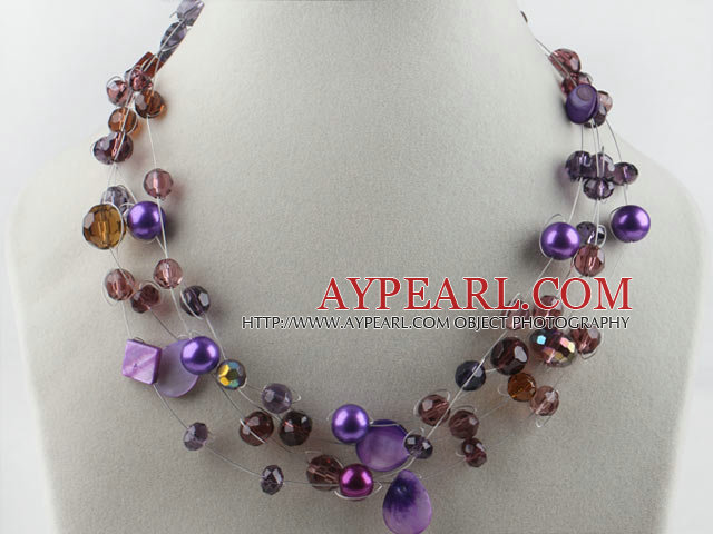chaude nouveau style 17,7 pouces violet cristal et collier de coquillages