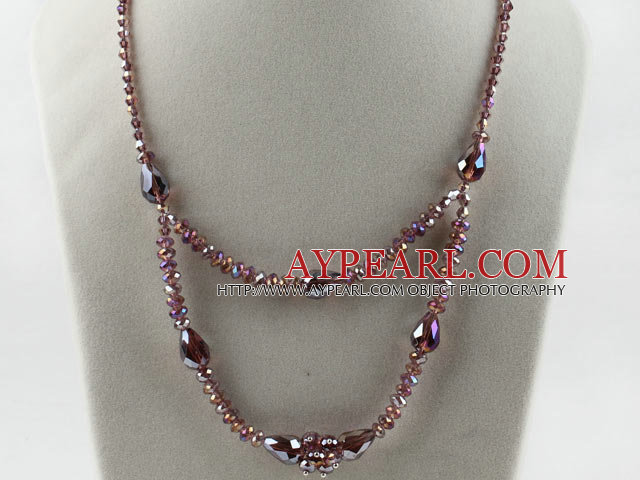 Fashion Layer Style Purple Colorful Czech Crystal Beaded Necklace With Extendable Chain