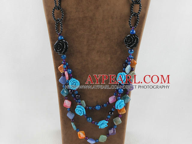 Collier en agate merveilleuse Persique à la fleur d'acryliques