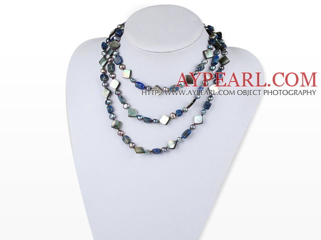 51 inches pearl and sodalite long style necklace