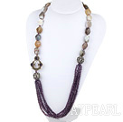 27,6 pouces à cristaux violets agate grise Collier strass billes