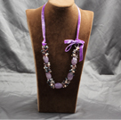 Collier Cristal Série populaire Violet Amethyst Multi Color Perle Avec Violet Suede Cord