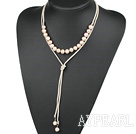 Simple Design Natural Pink Freshwater Pearl Necklace with White Cord