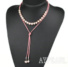 Simple Natural Design Collier pourpre perle d'eau douce avec cordon rose