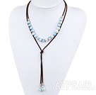 Simple Design Blue Freshwater Pearl Necklace with Brown Cord