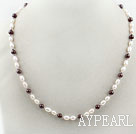 Wholesale Single Strands White Freshwater Pearl and Garnet Necklace