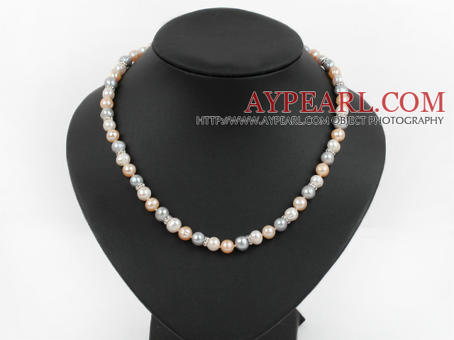 nobles de la mode 17,7 pouces trois couleurs collier de perles avec fermoir clair de lune
