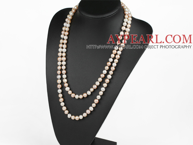la mode style long 47,2 pouces 9-10mm blanc et rose collier de perles