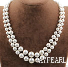 Two Rows Round White Seashell Beads Graduated Necklace