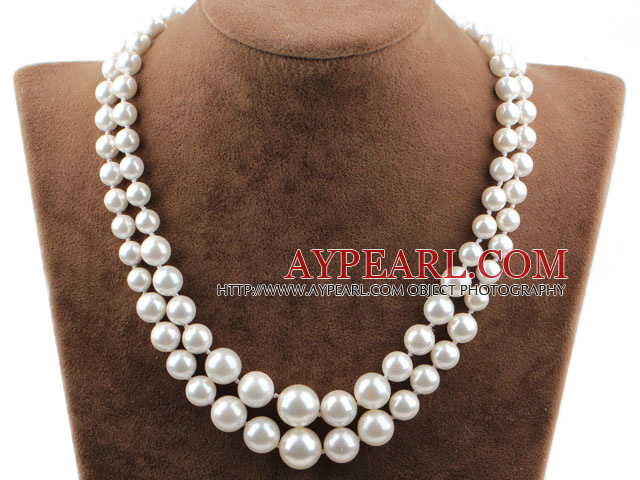 Deux lignes blanches Seashell collier de perles forme de tour