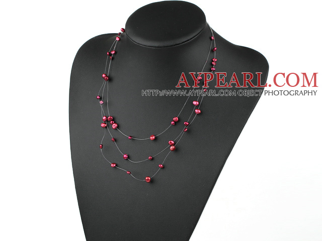 ロブスタークラスプと幻想的な赤い真珠のネックレス
