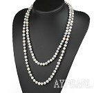 fashion long style 47.2 inches 8-9mm white and grey pearl necklace