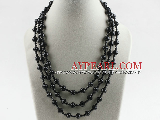 three strand 17.7 inches black crystal necklace with shell flower clasp