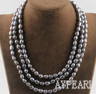 three strand 17.7 inches 8-9mm gray fresh water pearl necklace