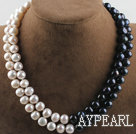 double strand 17.3 inches 10-11mm black and white fresh water pearl necklace